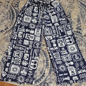 See You Monday' Navy and White Patterned Pants XL